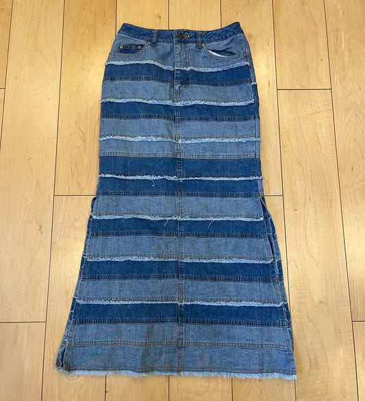 vintage border denim long skirt